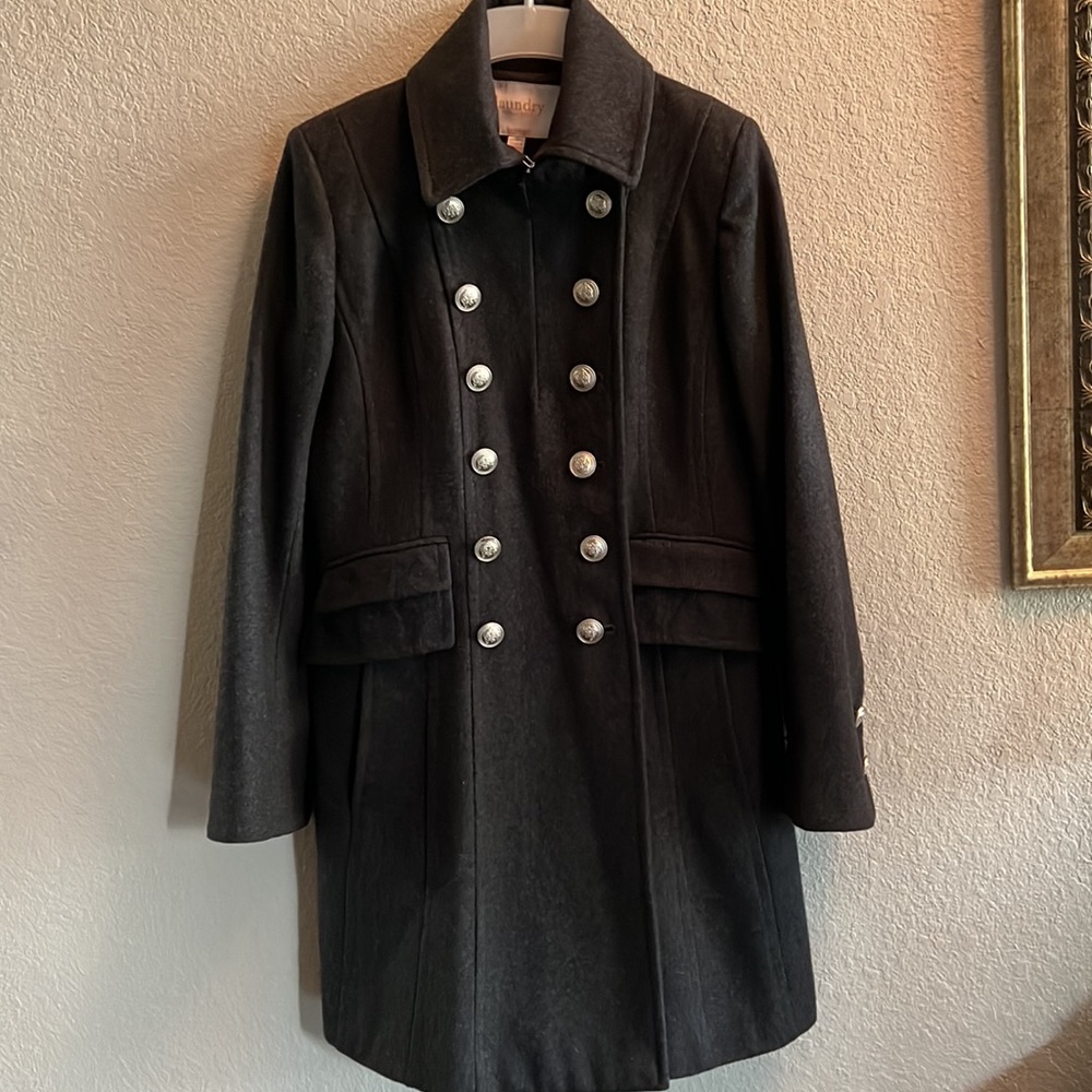 Dark Grey Pea Coat Double Breasted Wool Blend size 10